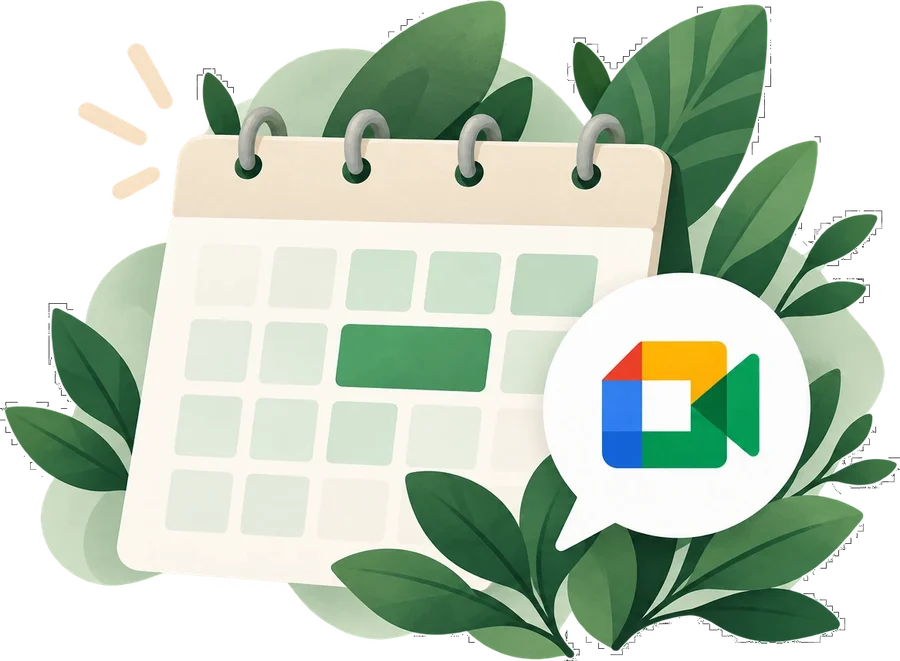 Calendario con una cita y el ícono de Google Meet